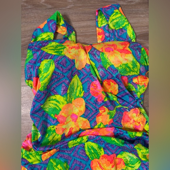 Vintage Fantasize 90s Neon Floral Bikini – Size 18W Plus Size Retro Swimwear - Picture 5 of 9